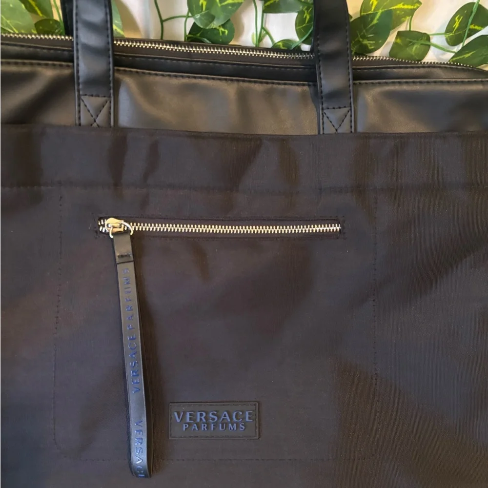 Versace Jeans Collection Black Nylon Laptop Tote with Signature Strap